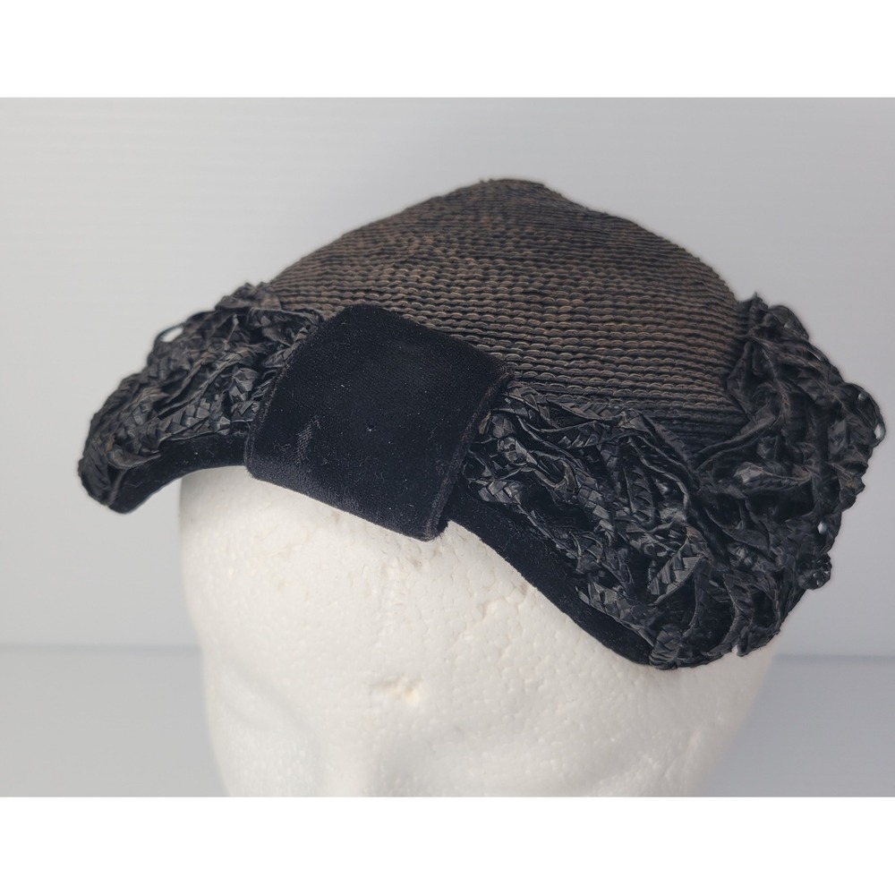Isaac Long Wilkes Barre Womens Black Woven Straw Velvet Bow Pillbox Hat 22